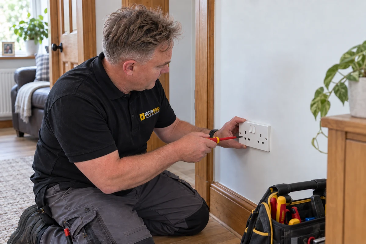 James in a Brechin Sparks polo fitting a double socket in a home