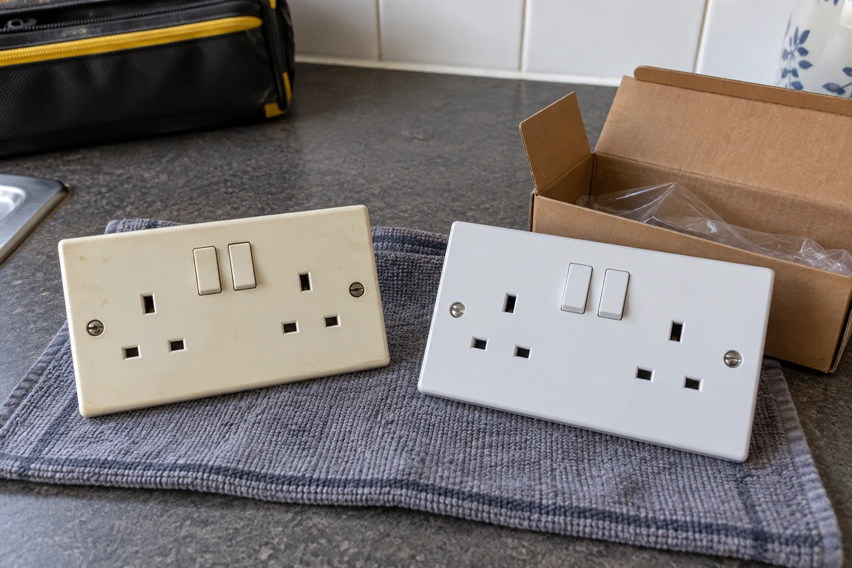 An older socket and a new replacement compared side by side