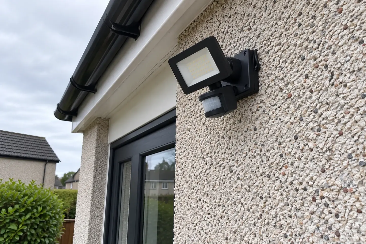 Finished outdoor security floodlight installation