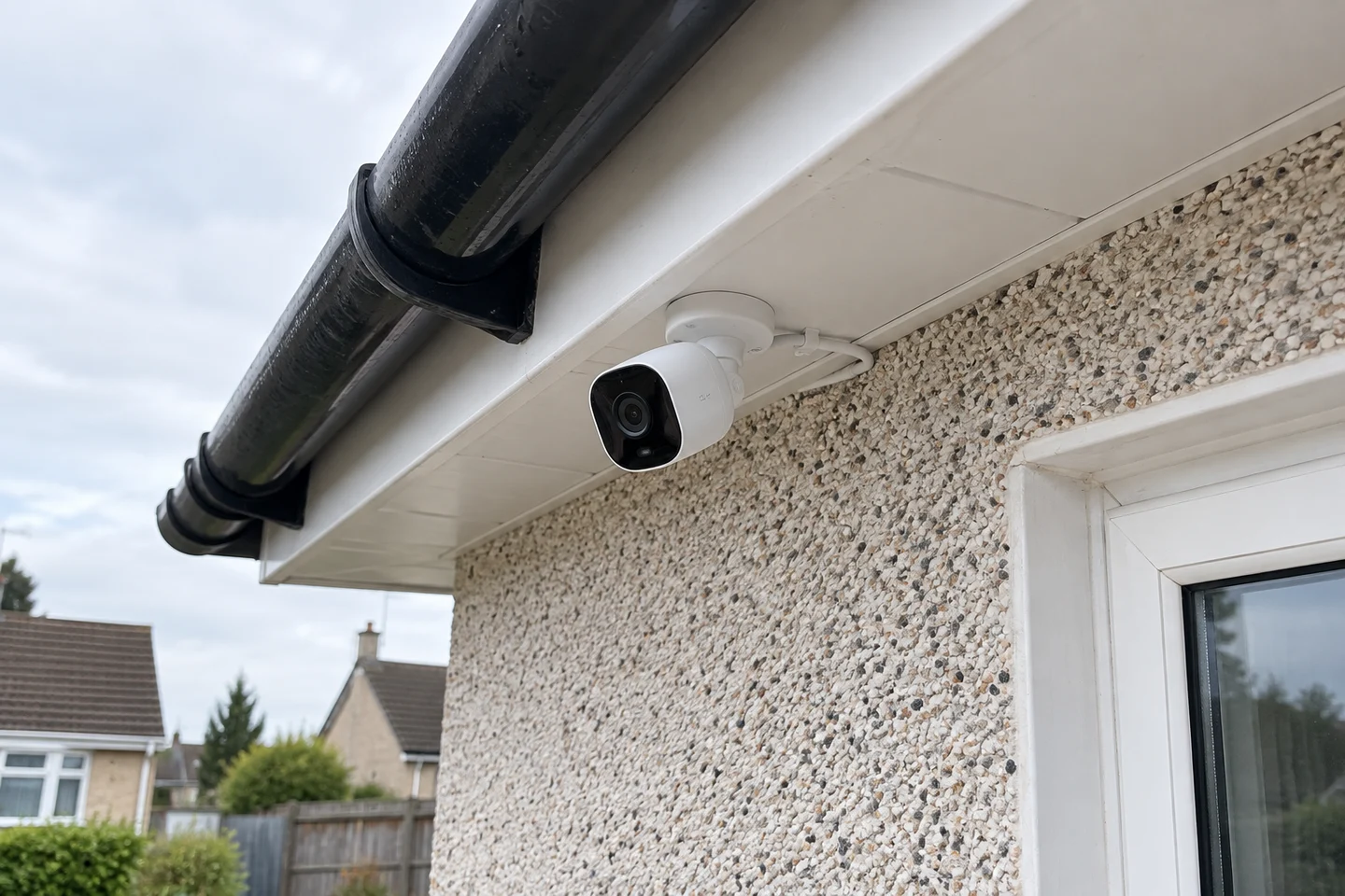 outdoor security camera under an eave