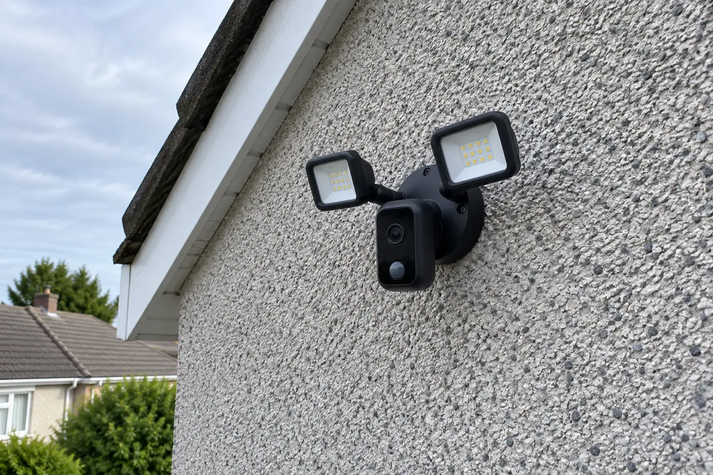 floodlight camera on a gable